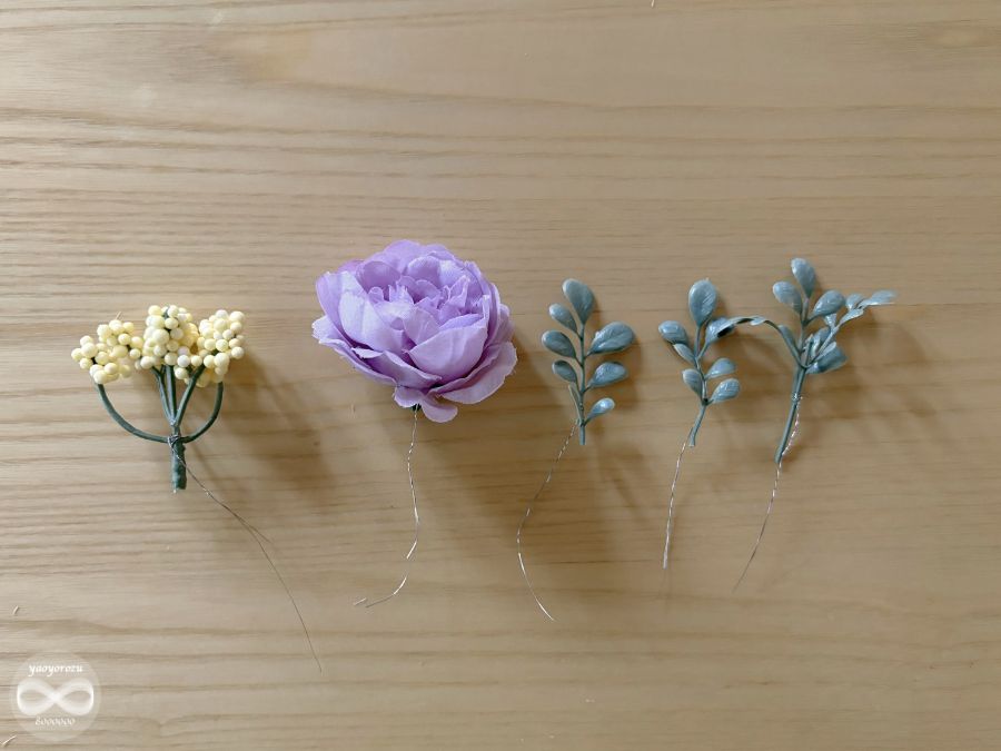 作り方2_それぞれのパーツに針金を巻き付ける